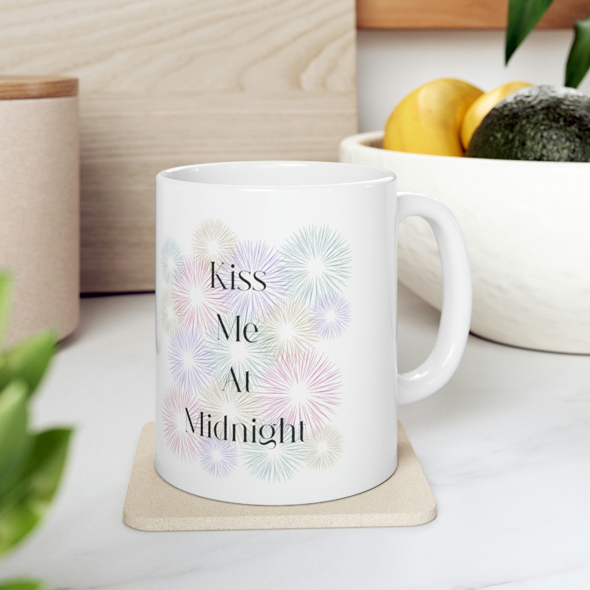 Kiss Me At Midnight Fireworks 11 oz White Coffee Mug
