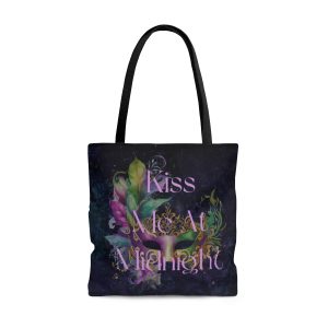 Kiss Me At Midnight Peonies Tote Bag - Large Size with Light Purple Lettering